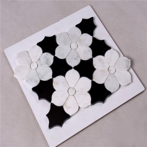 HSC62 Piękna czarno-biała łazienka z płytkami z marmuru i mozaiki kwiatowej