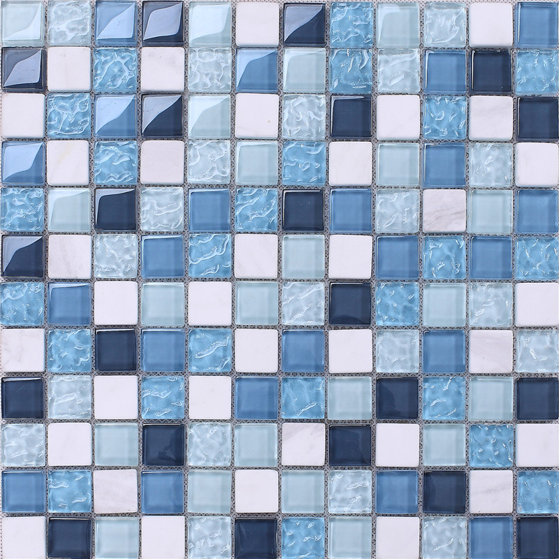 KS205 Ozdobny design Kwadratowe niebieskie płytki szklane do łazienki Prysznic Toaleta ścienna i podłogowa
