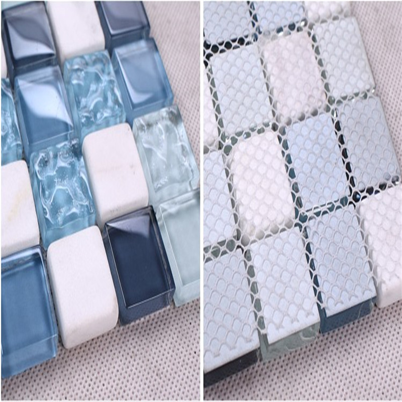 KS205 Ozdobny design Kwadratowe niebieskie płytki szklane do łazienki Prysznic Toaleta ścienna i podłogowa