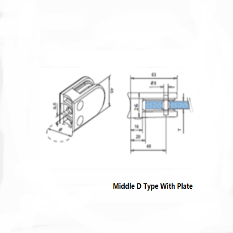 Zacisk ze szkła typu D ze stali nierdzewnej z płytką