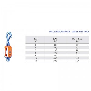 Zwykły drewniany blok pojedynczy z hakiem