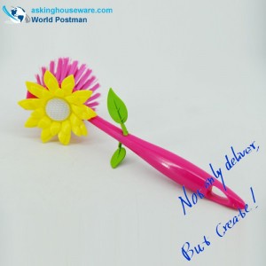 Akbrand Różowa szczotka do czyszczenia naczyń kuchennych z dekoracją słonecznikową