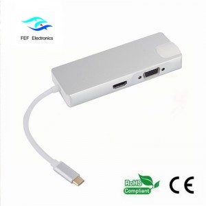 USB typu c / HDMI Female + VGA Female + 2 * USB3.0 Female + SD + TF + PD Metalowa obudowa