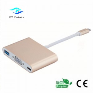 USB TYPE-C na USB3.0 żeńskie + VGA żeńskie + PD trzy w jednym przetworniku Obudowa ABS Kod: FEF - USBIC-007