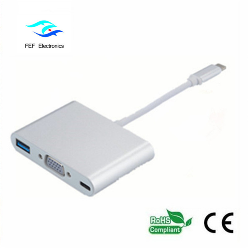 USB TYPE-C na USB3.0 żeńskie + VGA żeńskie + PD trzy w jednym przetworniku Obudowa ABS Kod: FEF - USBIC-007