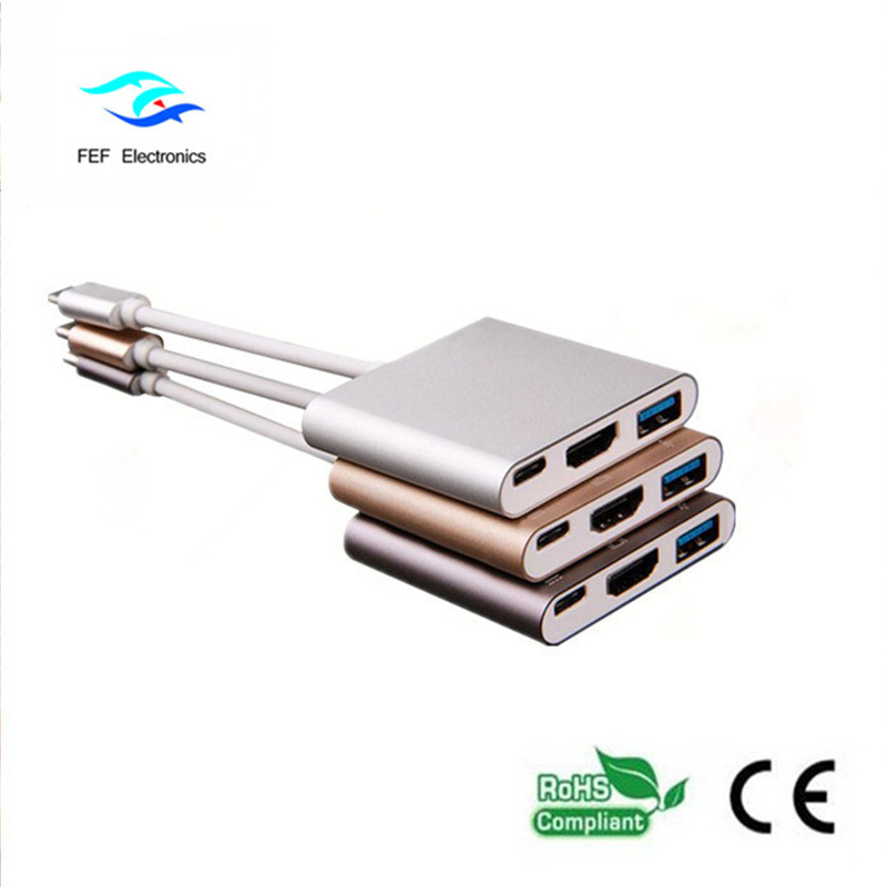 Złącze USB typu c na USB 3.0 żeńskie + złącze żeńskie HDMI + obudowa metalowa konwertera PD FEF-USBIC-005A