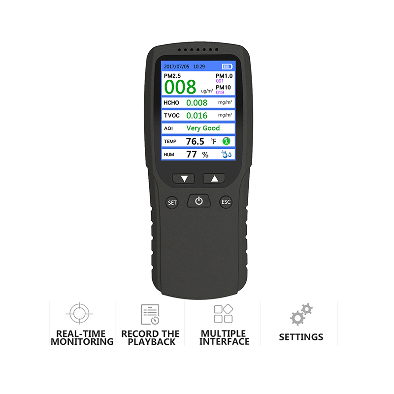 Dienmern nowy Hot PM2.5 Detektor Tester jakości powietrza Monitor Miernik Akumulator DM-106A Czarny decetor powietrza