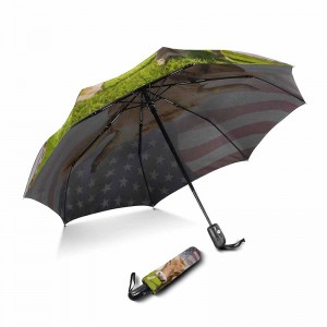 Przenośny marketingowy wiatroodporny druk niestandardowy 2-segmentowy żeberka z włókna szklanego automatycznie otwierają i zamykają 3-krotnie parasol