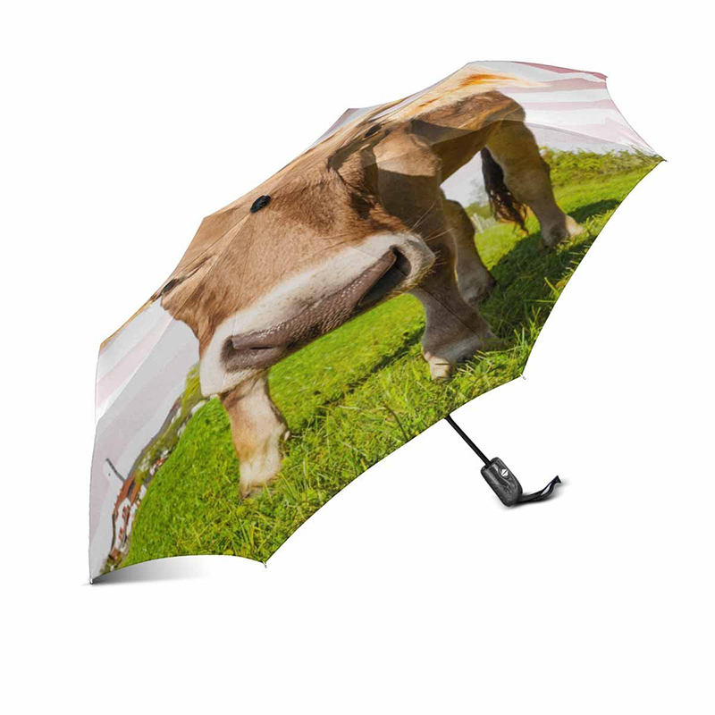 Przenośny marketingowy wiatroodporny druk niestandardowy 2-segmentowy żeberka z włókna szklanego automatycznie otwierają i zamykają 3-krotnie parasol