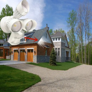 Zewnętrzne światło bezpieczeństwa LED z czujnikiem ruchu, 30 W, 3 głowice, białe, światło ruchu