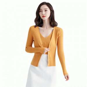 Damski dopasowany Dwuczęściowy kardigan i sweter z kamizelką