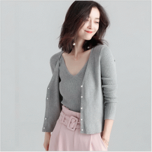 Damski dopasowany Dwuczęściowy kardigan i sweter z kamizelką