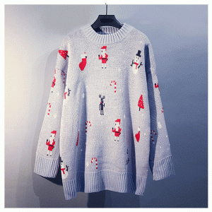 Sweter pop w 2019 r. Kobieca zimowa koreańska wersja Luźny dolny świąteczny czerwony sweter z dzianiny