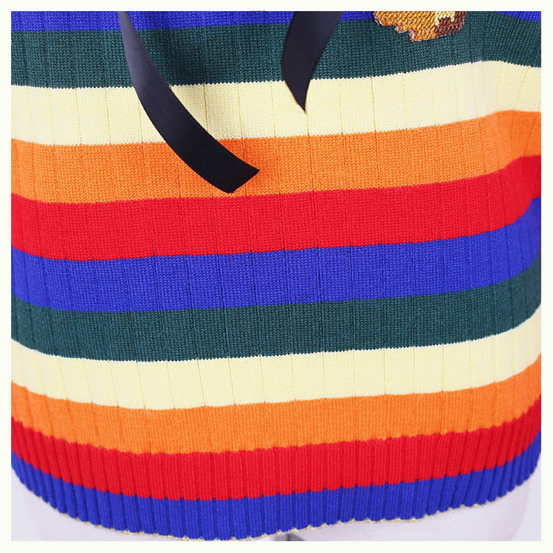 Custom ODM Miś Intarsia Rainbow Strips Damski sweter z tkaniny