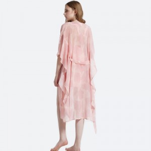 Zestaw satynowej piżamy damskiej z szalem z nadrukiem