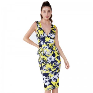 Letnie damskie poliestrowe sukienki z odkrytymi ramionami Vintage Wzory Zdjęcia Kwiatowy wzór Kobiety Party Dress Bondage