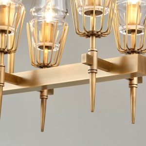 Długi żyrandol restauracyjny Nordic Simple Personality Glass Iron Km2145