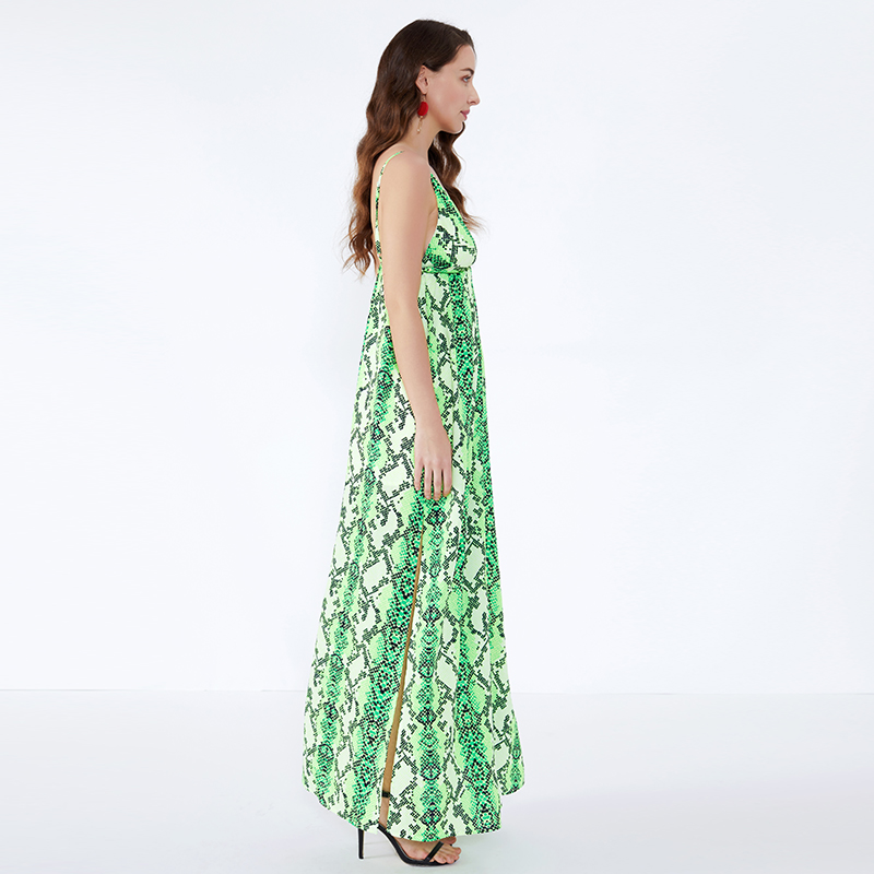 Najnowsze wzory Damska biurowa zielona lampartowa sukienka z guzikami w stylu casual