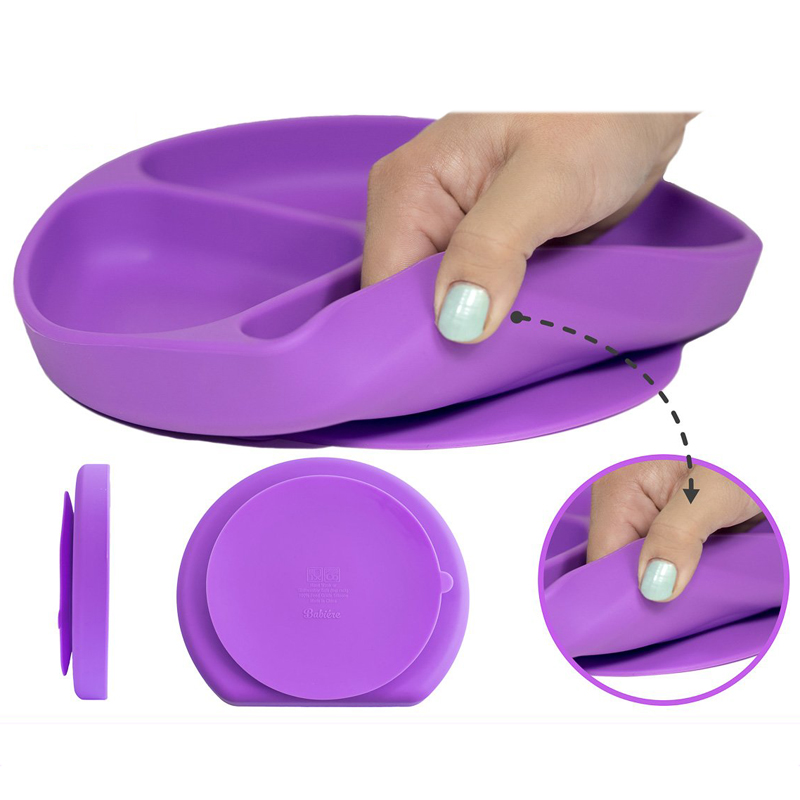 Miękkie, antypoślizgowe silikonowe okrągłe dzielone talerze dla dzieci
