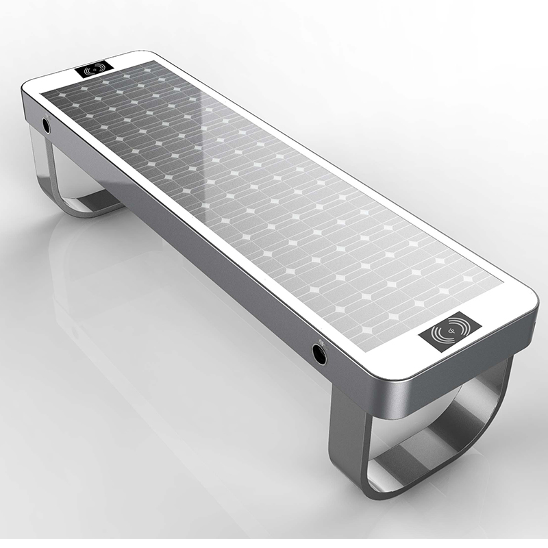 2019 Najnowszy projekt Smart Urban Outdoor Solar Metalowa ławka do ładowania na telefon komórkowy