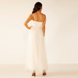 Oem wysokiej jakości kobiety długie białe letnie sukienki ślubne z frędzlami z koronki