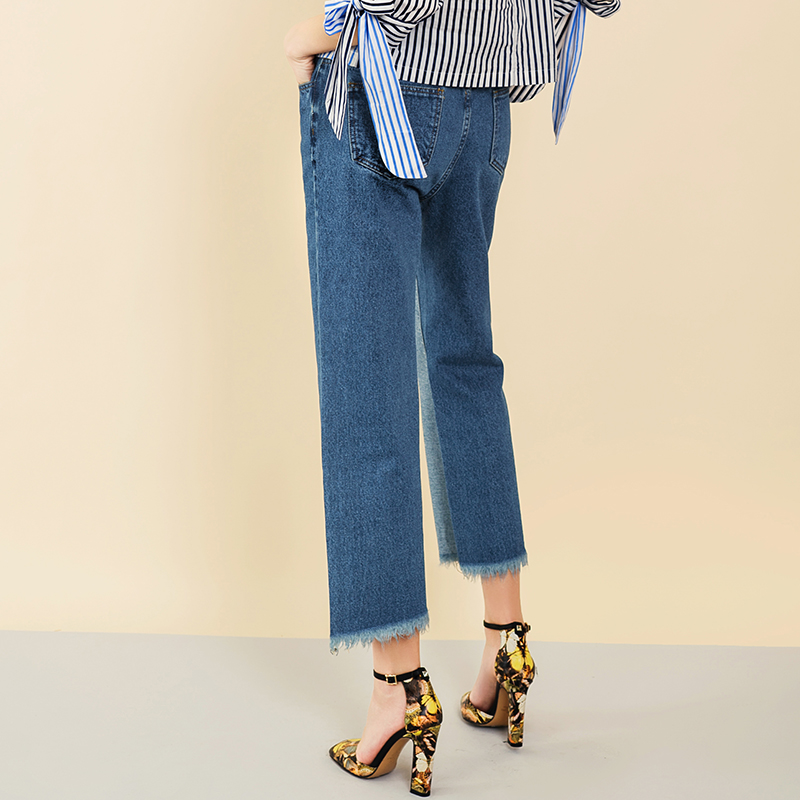 2019 New Arrival Fashion Szorstki Selvedge Hem Łączenie Niebieskie jeansowe spodnie jeansowe damskie