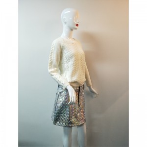 SWETER Z DZIANINY BIAŁEJ RLWS0020F