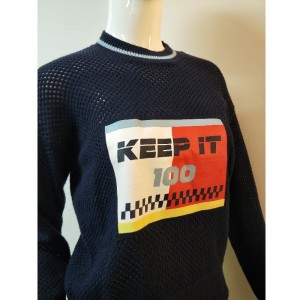 CIEMNO-NIEBIESKI SWETER DRUKU RLWS0041F