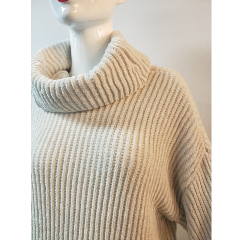 BIAŁY WYSOKI KOLAROWY SWETER Z DŁUGIM RĘKAWEM RLW0045F