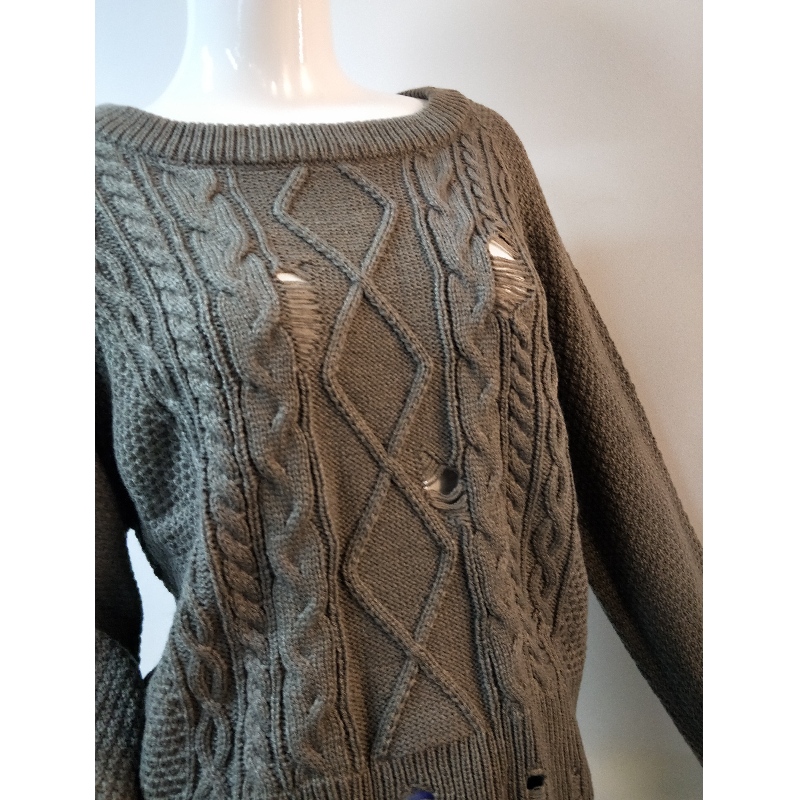 SZARY KABLOWY SWETER RLWS0053F