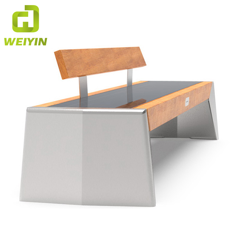 Dostosowana stylowa inteligentna publiczna ławka wypoczynkowa z panelem słonecznym do ładowania telefonu komórkowego na zewnątrz