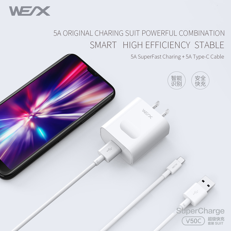 WEX - V50C 22.5W HUAWEI Superfast Charge zasilacz, ładowarka ścienna, ładowarka podróżna sparowana z kablem 5A