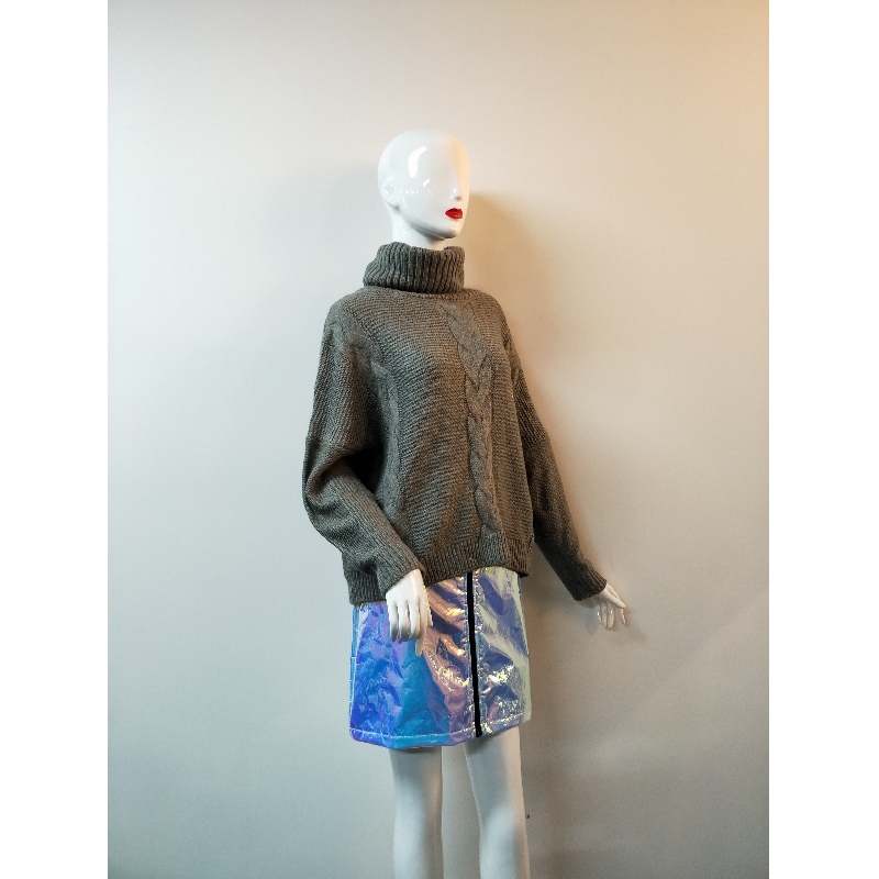 SZARA KABEL SZARA WYSOKA SZYJA SWETER RLWS0132F