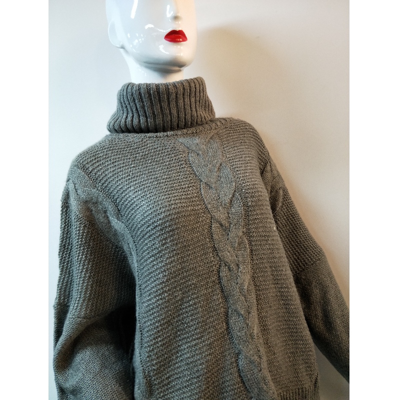SZARA KABEL SZARA WYSOKA SZYJA SWETER RLWS0132F