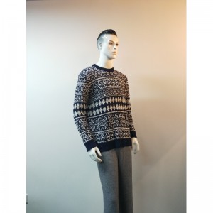 GRANATOWY SWETER Z PLAIDU RLMS0030F