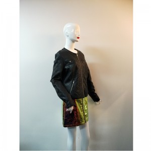 CZARNA KOLOROWA KURTKA PU RLWPJ0015N