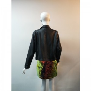 BLACK EMBROIDERY PU BIKER JACKET RLWPJ0023N