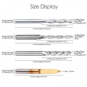 Zestaw zestawów frezów walcowo-czołowych Frezy do frezarek CNC Frez do cięcia frezów (4 typy, każdy 10 szt.) W tym frez do płaskich końców / nosków kulowych, frez do grawerowania w kształcie litery V 30 ° i frez walcowo-czoł...