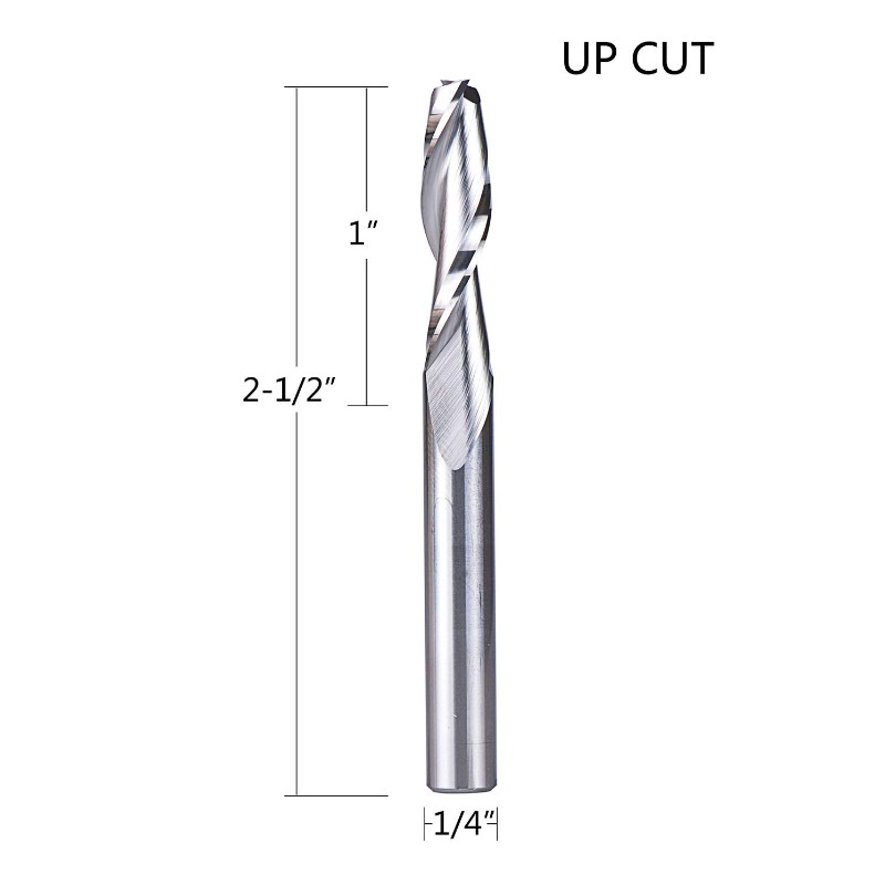 Frezy spiralne z UpCut 1/4 cala Średnica cięcia, 1/4 cala Shank HRC55 Frezy trzpieniowe CNC z węglika litego do cięcia drewna, rzeźbienia