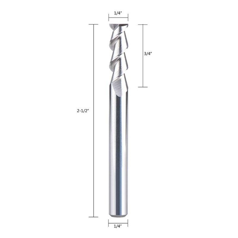 Frez z węglików spiekanych CNC do aluminium, tworzyw sztucznych Frez 2 ostrza Frez spiralny Frez 1/4 cala