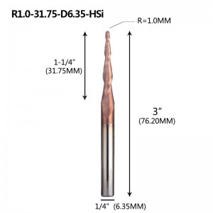 Stożkowy radiowy kulkowy frez trzpieniowy 1/4 \