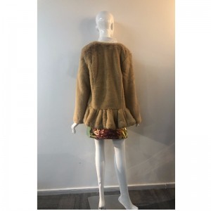 BRĄZOWY PŁASZCZ FUTROWY DAMSKI RLWF0015