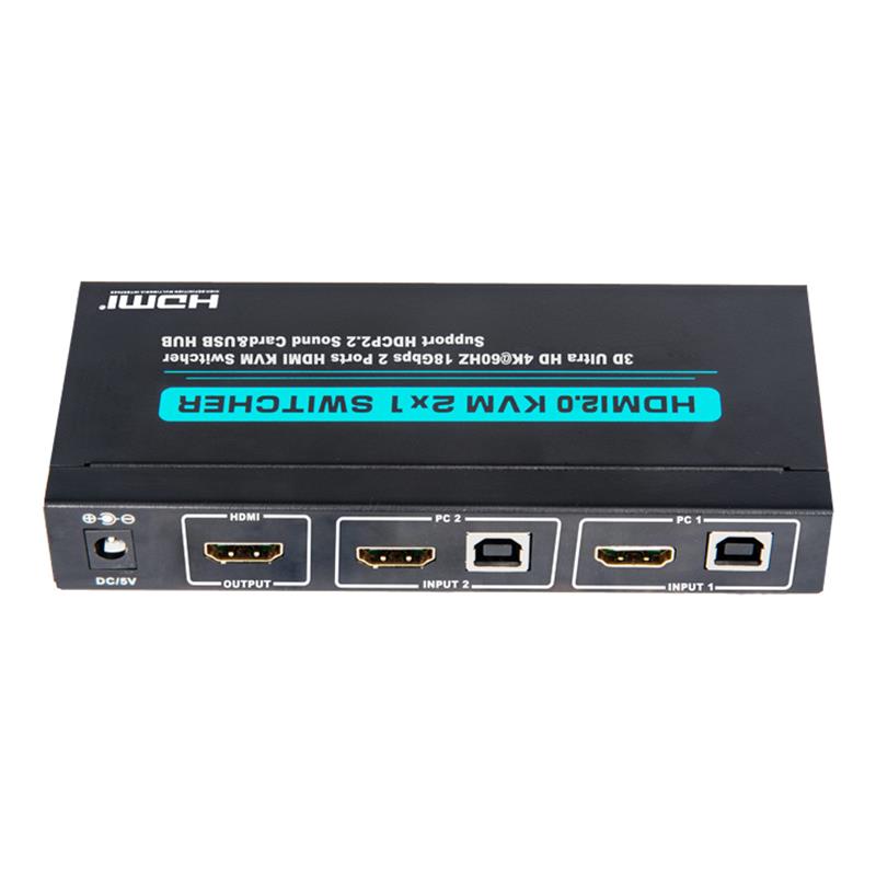 Obsługa przełącznika HDMI KVM V2.0 2x1 Ultra HD 4Kx2K @ 60Hz HDCP2.2 Karta dźwiękowa 18 Gb / s i hub USB