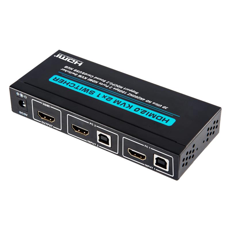 Obsługa przełącznika HDMI KVM V2.0 2x1 Ultra HD 4Kx2K @ 60Hz HDCP2.2 Karta dźwiękowa 18 Gb / s i hub USB