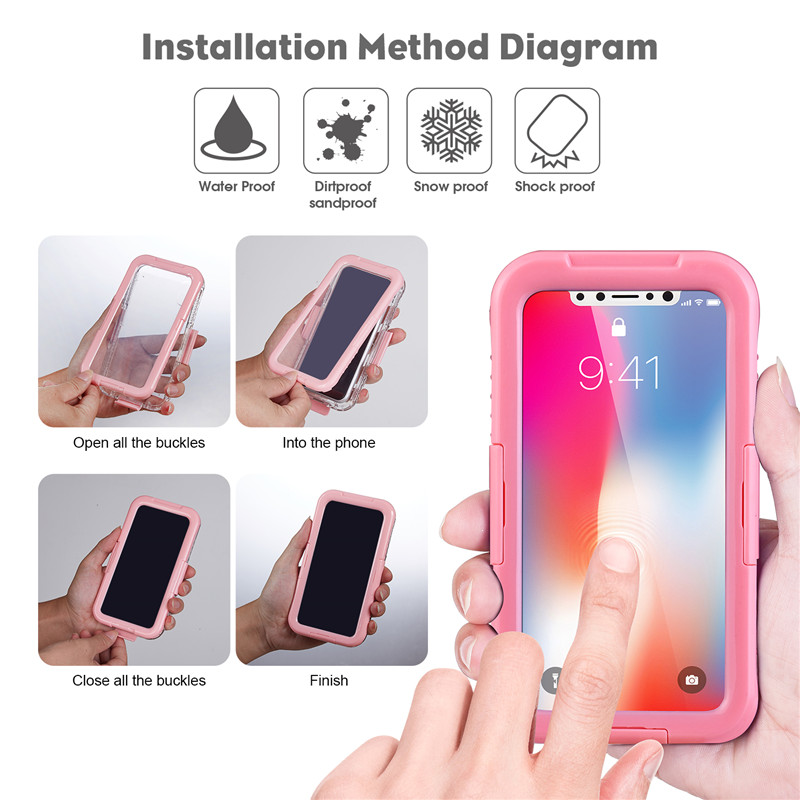 Iphone XR ip68 futerał wodoodporny portfel telefoniczny wszystko dowód na sprawę (Różowy)