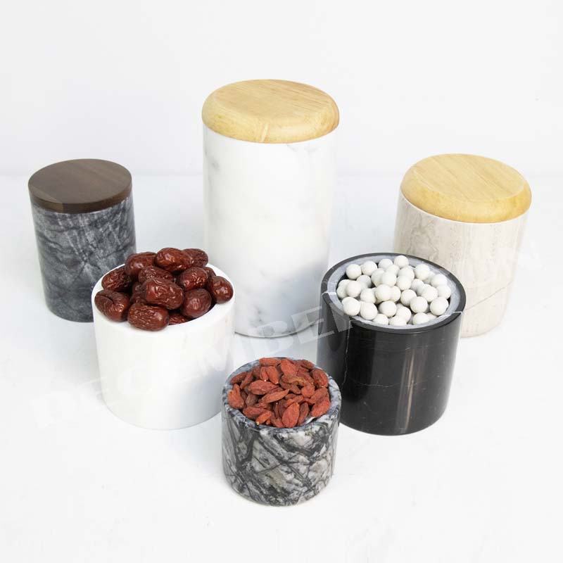 Marmurowy słoik z pokrywką domowego sprzętu kuchennego