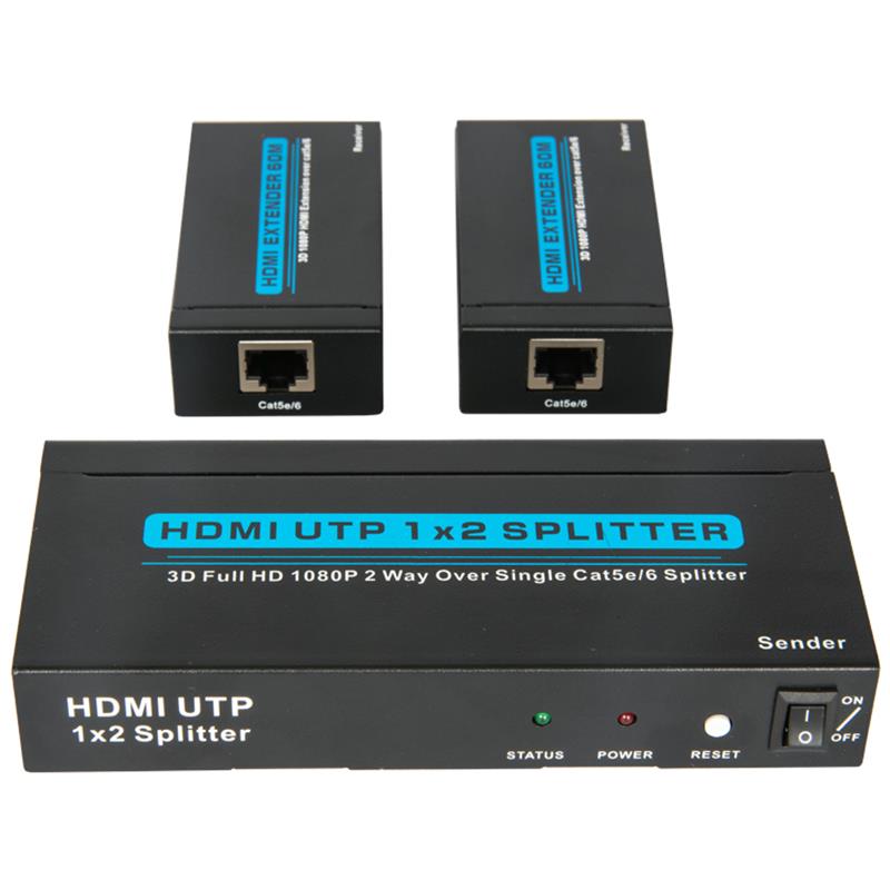2 porty UTP HDMI 1x2 Splitter nad pojedynczym Cat5e / 6 Z 2 odbiornikami do 60m