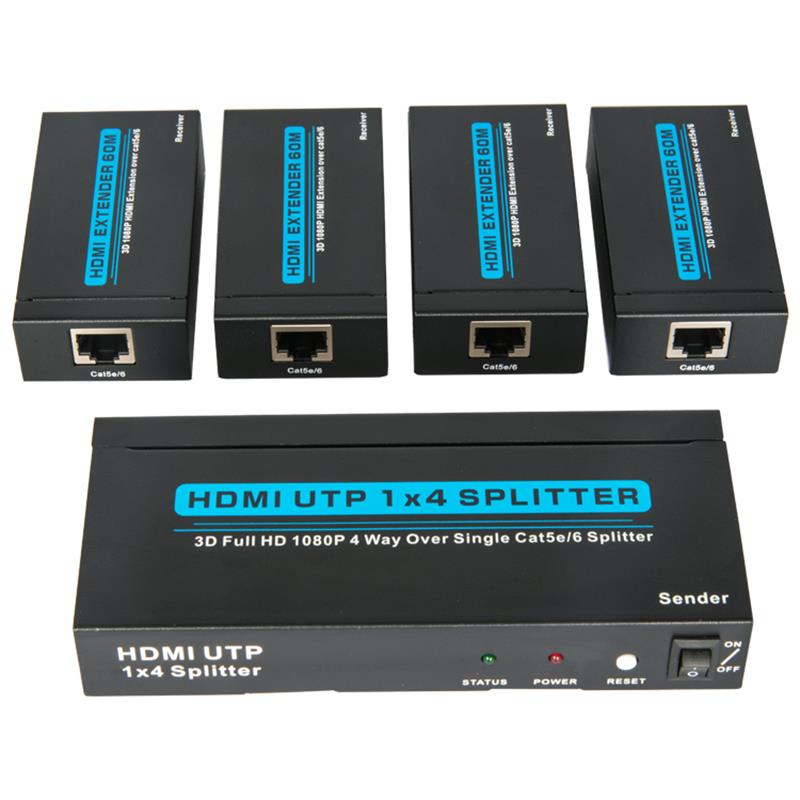 4 porty Rozdzielacz HDMI UTP 1x4 na pojedynczym Cat5e / 6 Z 4 odbiornikami do 60m