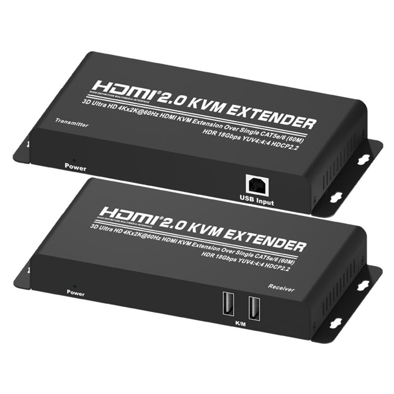 Przedłużacz KVM HDMI 2.0 60m przez pojedynczy CAT5e / 6 Obsługa Ultra HD 4Kx2K @ 60Hz HDCP2.2