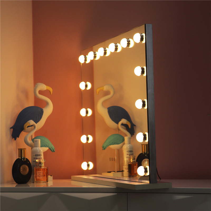 White Large Desktop Hollywood Mirror z 14PCS Lighted Bulbs Makijaż Wanity Dressing